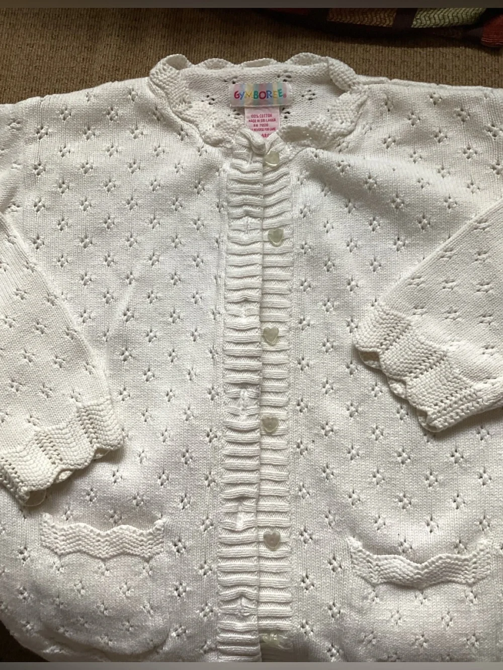 Gymboree Cream Eyelet Heart-Button Cardigan 100%Cotton